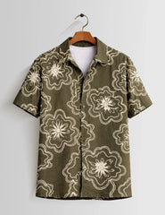Outline Flower Mens Half Sleeves Shirts - XPST