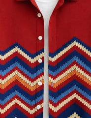 Red Zigzag Mens Half Sleeves Shirts - XPST